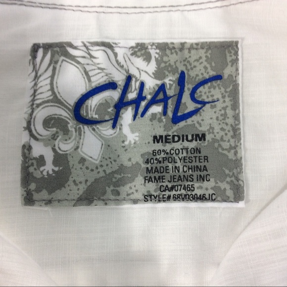 Chalc Medium Button Down Shirt Short Sleeve White Black Stitching Western - Picture 4 of 7